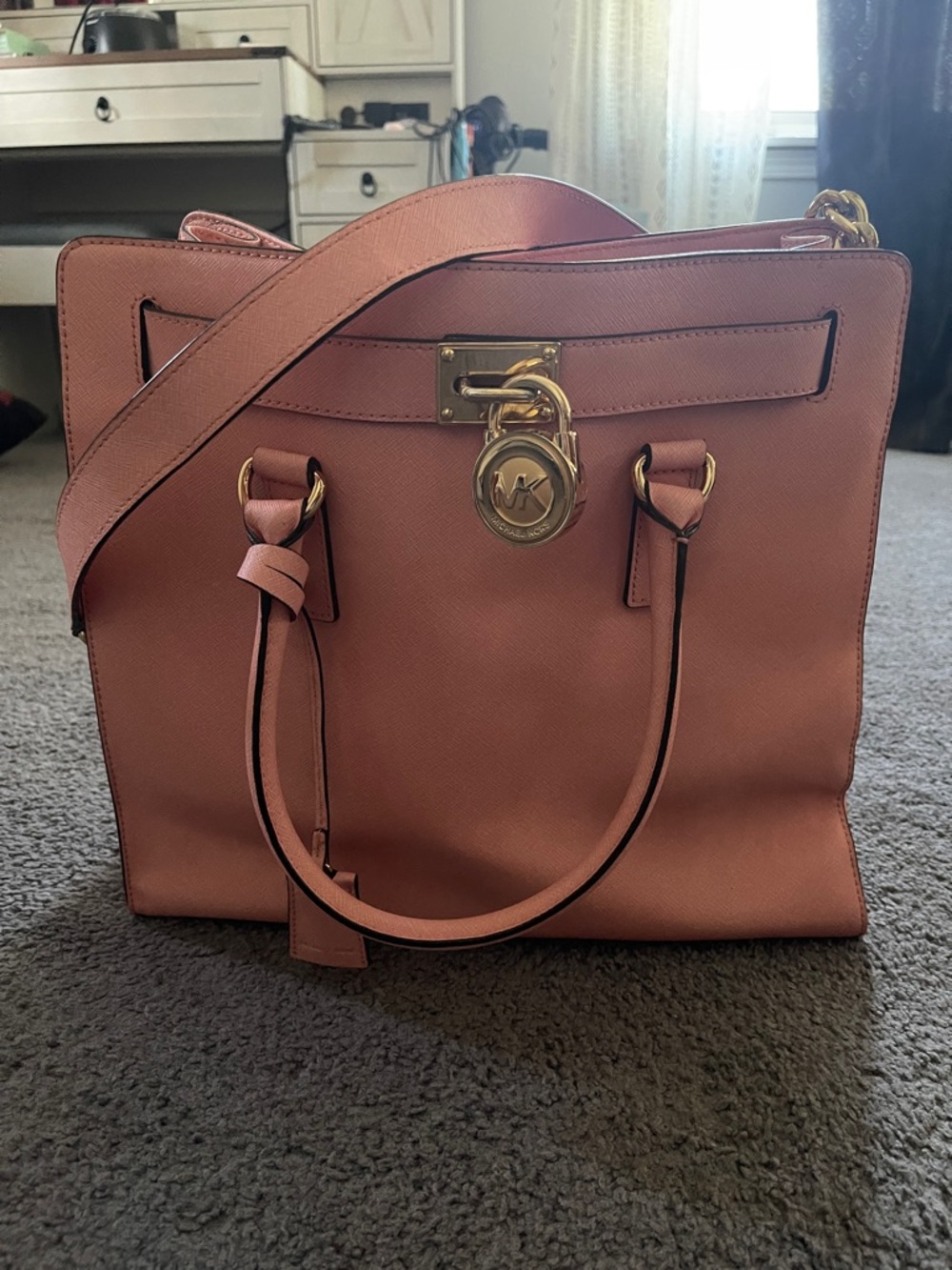 Michael Kors Rose Pink Saffiano Leather Tote with Gold Hardware